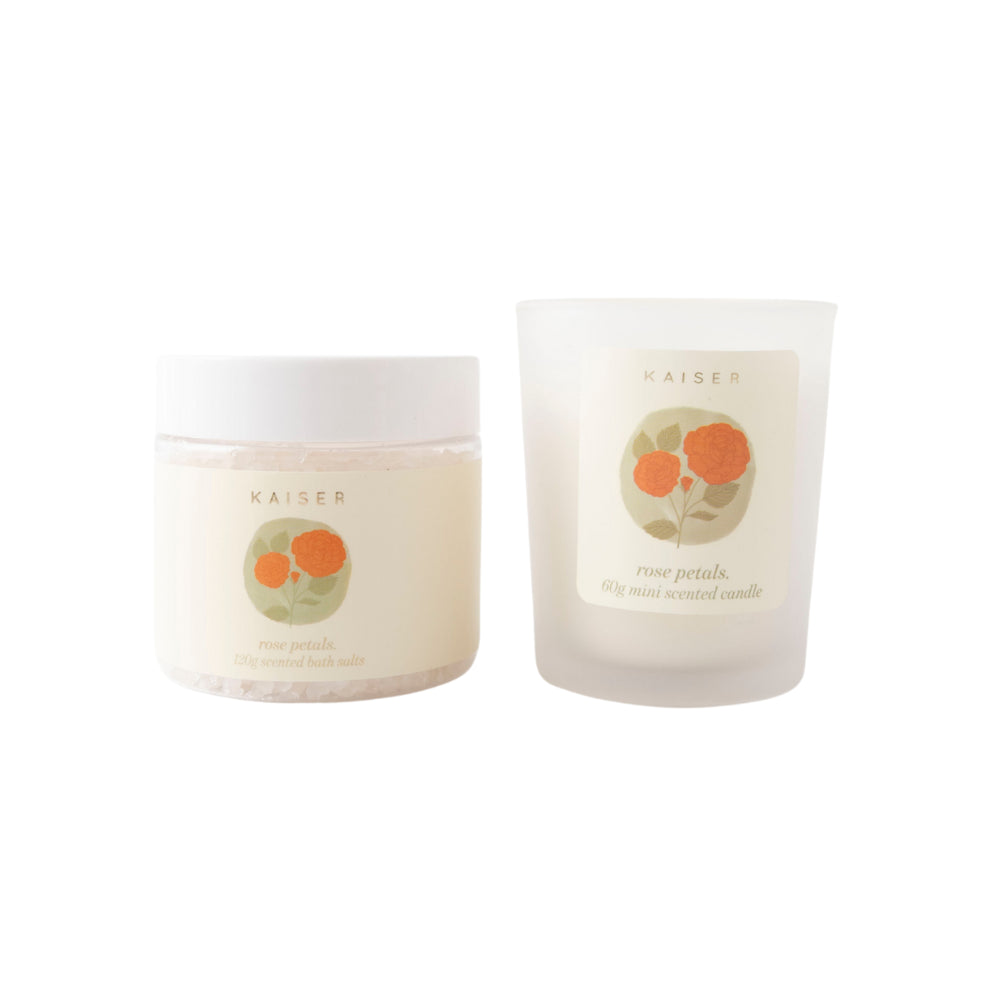 Flower Beauty Candle & Bath Salt Set Mini Birth Flower - ROSE